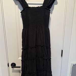 Kourt Black Smocked Tiered Midi Dress | Size S